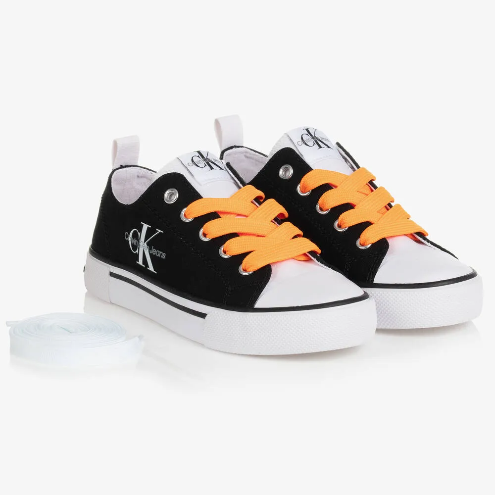 Teen Black & White Canvas Logo Trainers