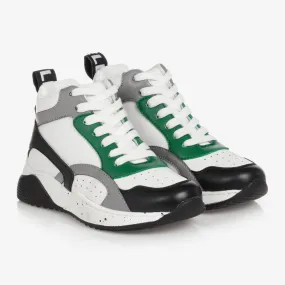 Teen Boys White & Green High-Top Trainers