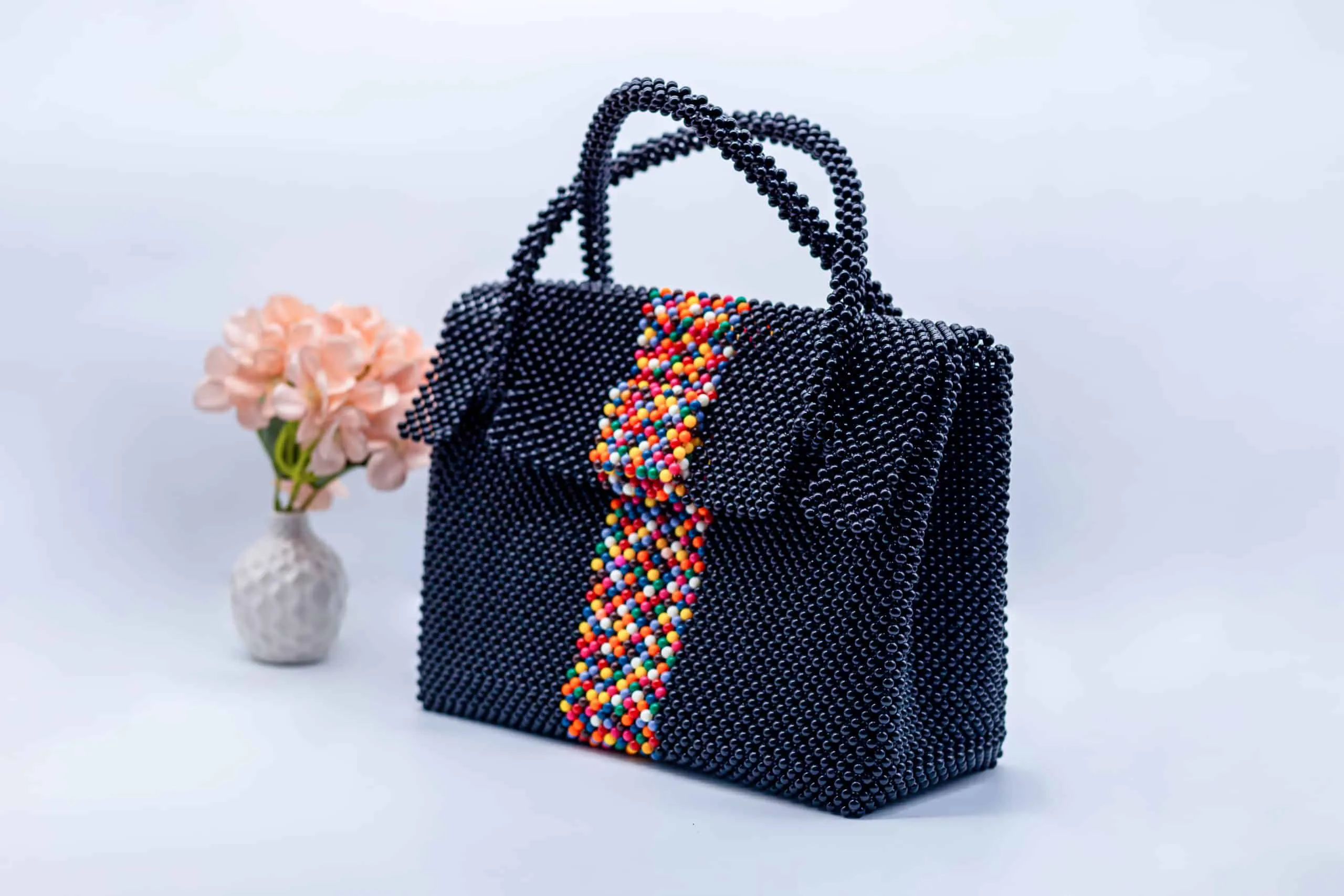 Tene Black and Multicoloured Handmade Beaded Handbag -