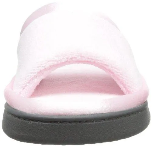 Totes isotoner Women's Microterry Slide Slipper with Satin Trim, Peony, 8.5/9