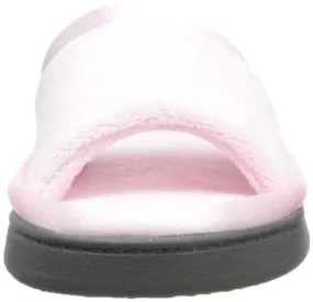 Totes isotoner Women's Microterry Slide Slipper with Satin Trim, Peony, 8.5/9