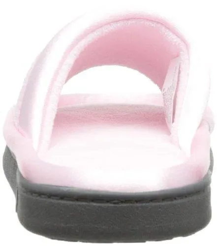 Totes isotoner Women's Microterry Slide Slipper with Satin Trim, Peony, 8.5/9