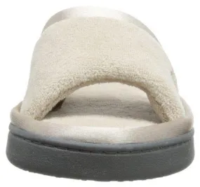 Totes isotoner Women's Microterry Slide Slipper with Satin Trim, Stone, 7.5/8  