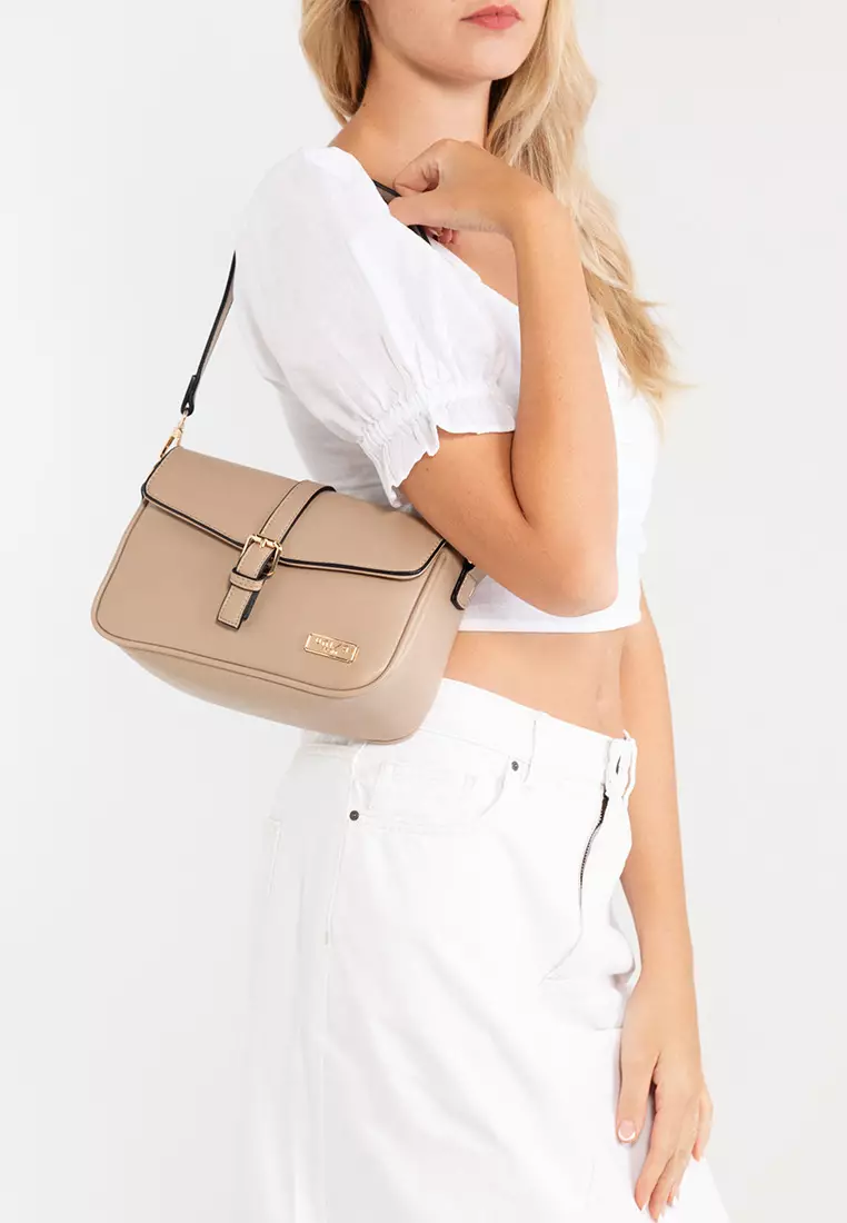 Unisa Faux Leather Sling Bag With Flap Over