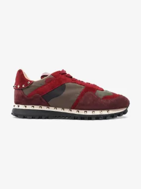 Valentino Rockstud Sneakers Red / Khaki / Black Suede EU 37 UK 4