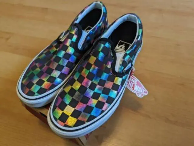 Vans classic slip-on 'iridescent checkerboard' rainbow chex new mens/womens