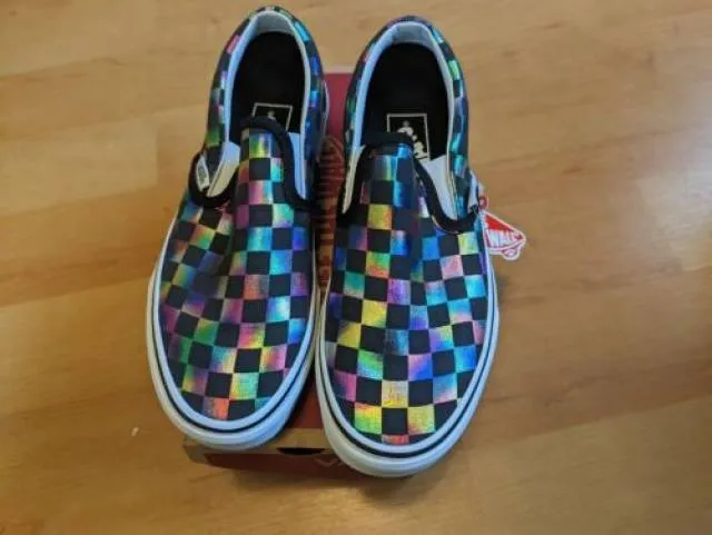 Vans classic slip-on 'iridescent checkerboard' rainbow chex new mens/womens