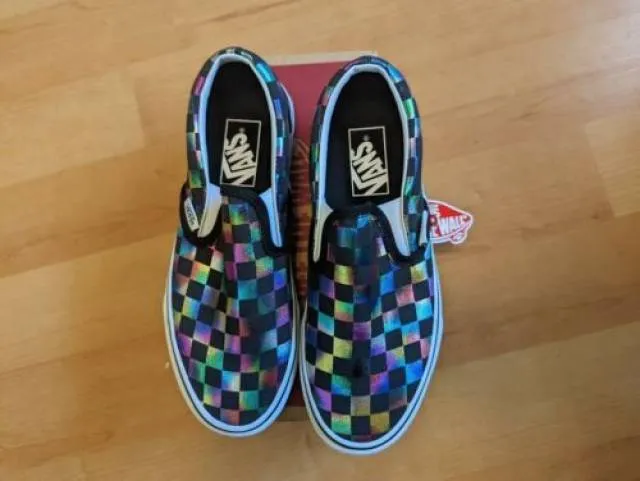 Vans classic slip-on 'iridescent checkerboard' rainbow chex new mens/womens