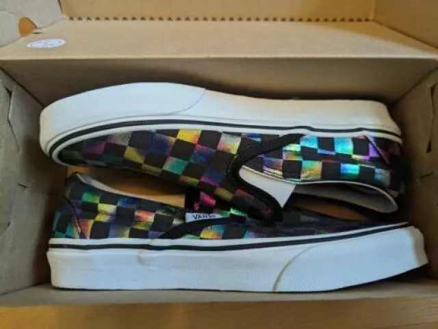 Vans classic slip-on 'iridescent checkerboard' rainbow chex new mens/womens