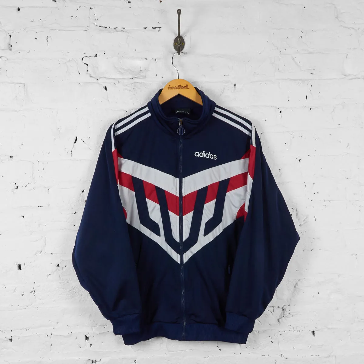 Vintage Adidas Patterned Tracksuit Top - Navy/Red - M