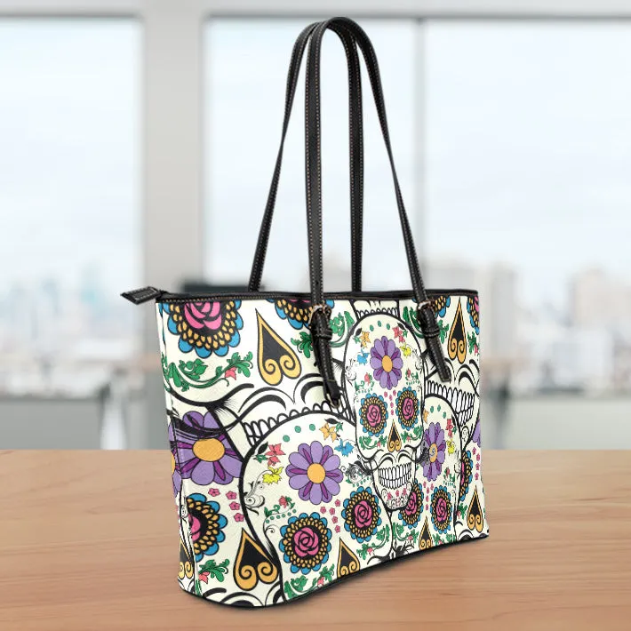 Violet Sugar Skull Leather Tote Bag