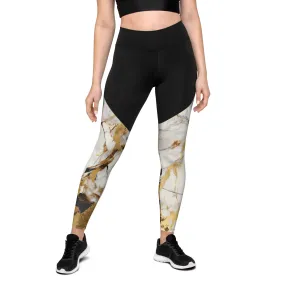 White & Gold Marble Compression Leggings