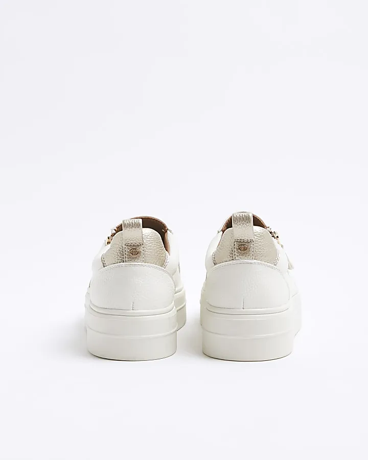 White Wide fit zip platform trainers