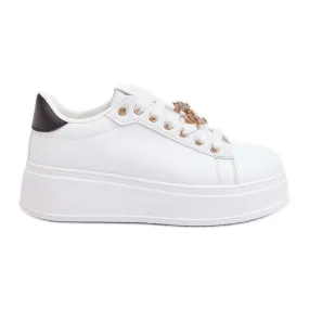 Women's Platform Sneakers With Teddy Bear, White Moanda