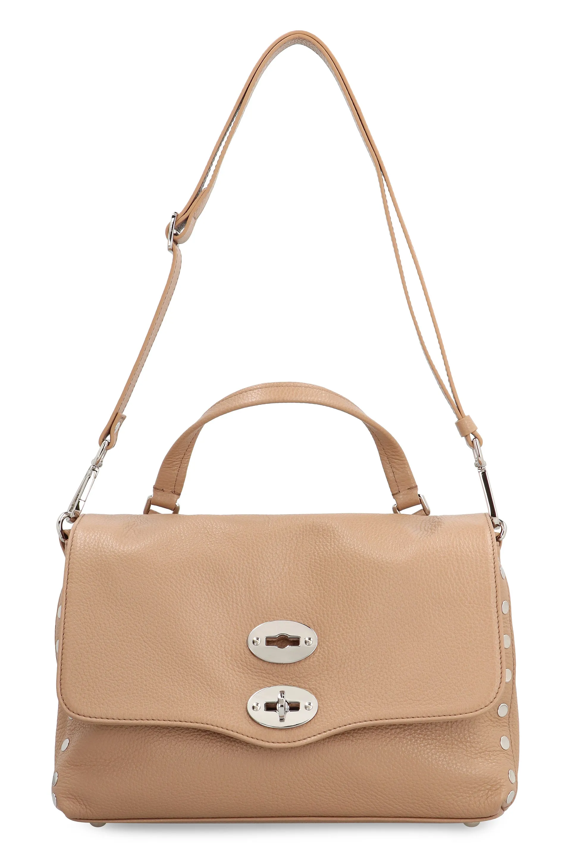 ZANELLATO Grainy Leather Handbag with Decorative Studs and Removable Strap