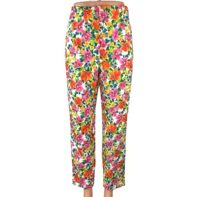 Zara Multicolor Floral Print High Waist Straight Tapered Ankle Trousers Pants M